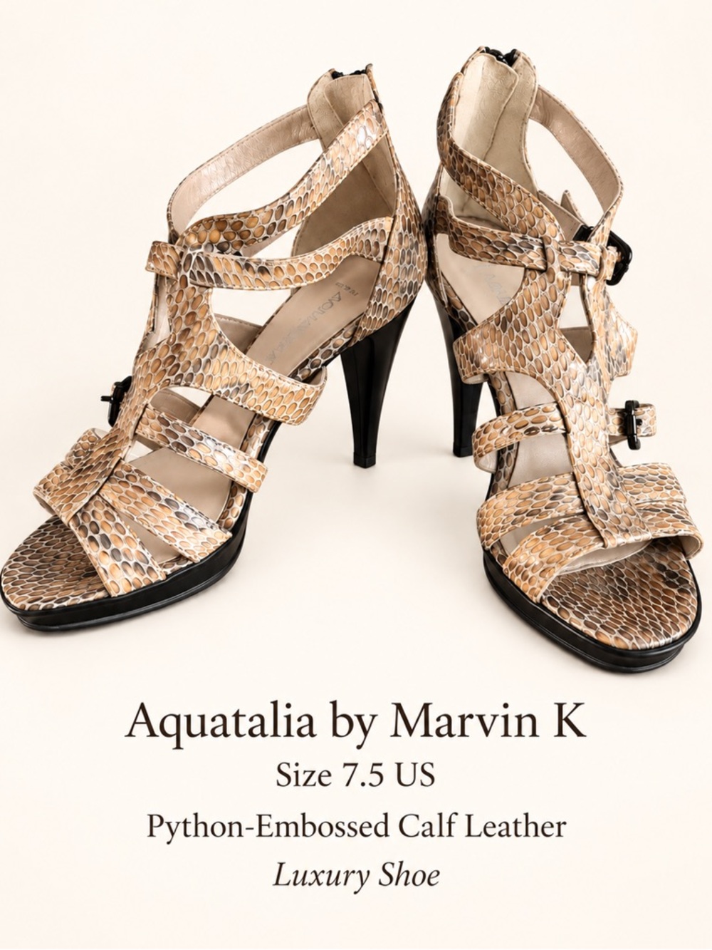 Aquatalia by Marvin K Python-Embossed Leather Heels – Size 7.5